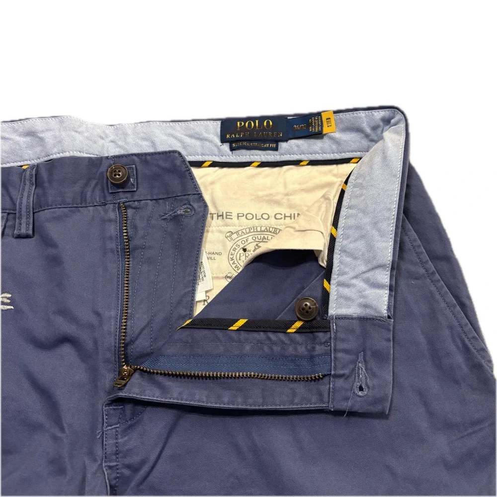 Polo Ralph Lauren Mens Navy Nautical Embroidered Stretch Straight Pant 34x32 NWT
